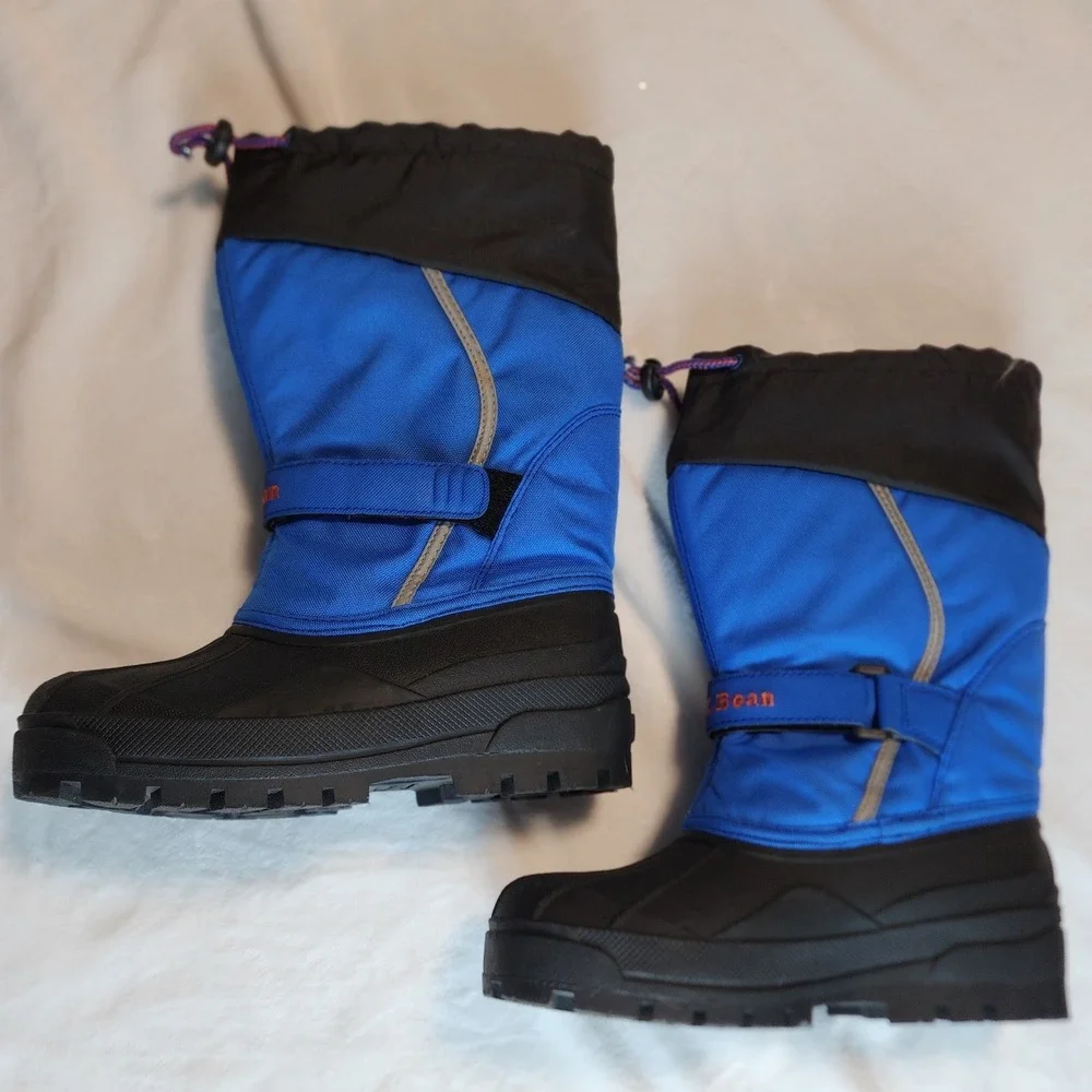 LL Bean Kids' Winter Snow Boots Size 4 Black Blue‎ Warm Insulated